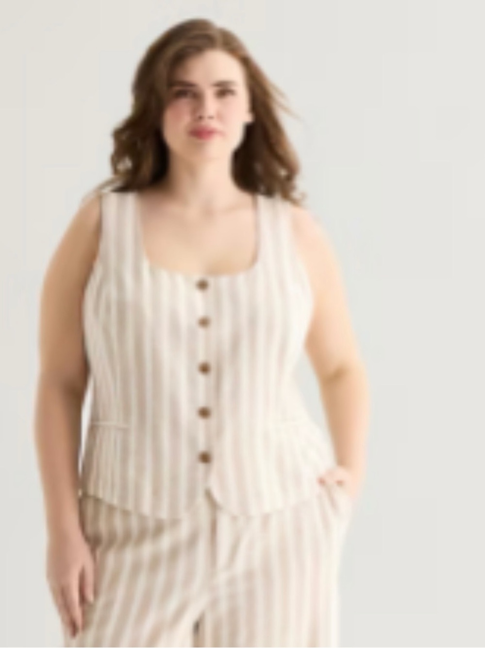 a.n.a beige and white striped sleeveless button-front vest